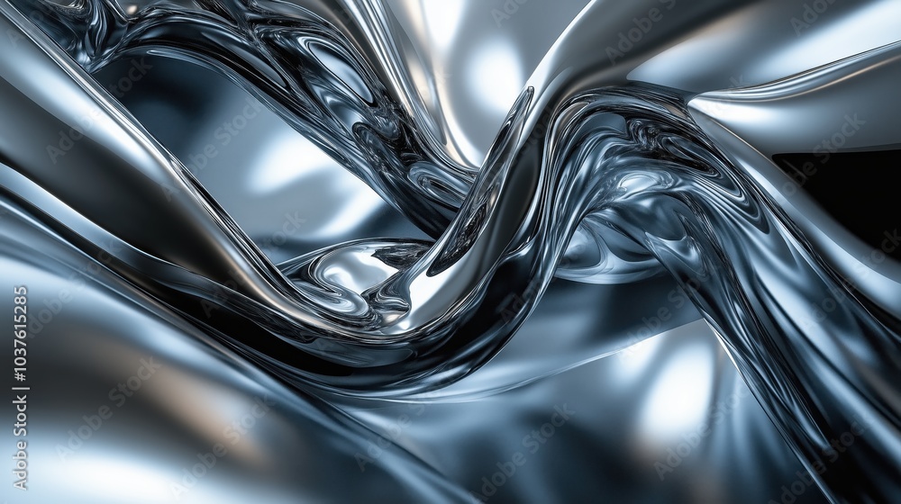 Poster a sophisticated blend of metallic forms in graphite gray and silver creates a modern abstract compos