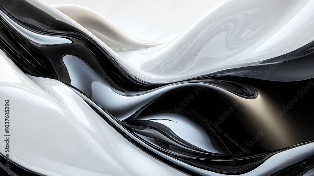 Poster sleek flowing shapes intertwine in a striking blend of pearl white and onyx black, creating a captiv
