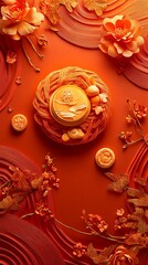 Obraz premium Red lantern illuminating playful rabbits in paper artwork