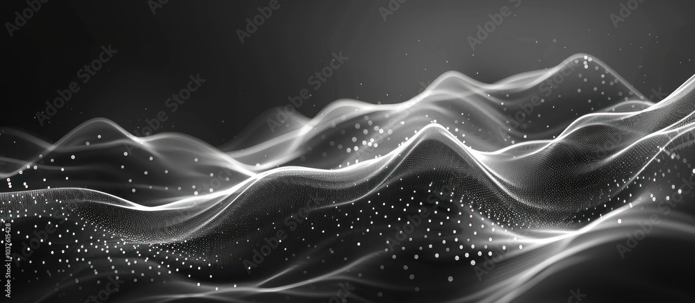 Canvas Prints abstract black and white background with waves and dots.