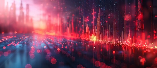 Fototapeta premium Abstract futuristic cityscape with red lights and bokeh.