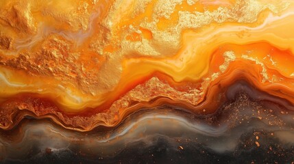 Vibrant abstract epoxy resin art blending bright topaz yellow and rich copper for a warm and energetic visual experience