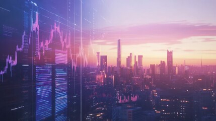 Cityscape with Stock Market Data