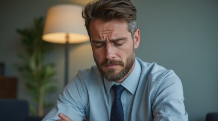 Fototapeta premium Sad businessman frowning and looking down in office