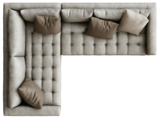 Modern sofa top view, elegant furniture interior isolated, comfortable couch design home, contemporary living decor, relaxing armchair style above overhead