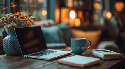 Young Canadian woman enthusiastically starts her online business while enjoying tea at her cozy kitchen table