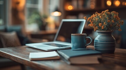 A young Canadian woman starts an online business at her cozy kitchen table with her laptop, tea, and notebook during a creative afternoon