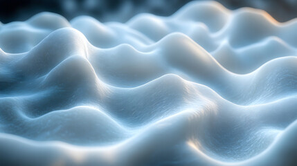Obraz premium Abstract 3D Wave Texture with Smooth Blue and White Peaks and Subtle Orange Glow