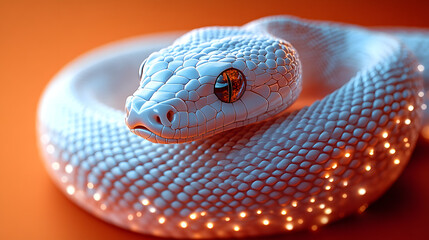 Fototapeta premium Close-Up of a Stunning Albino Snake with Intricate Scales and Mesmerizing Eyes in a Soft Orange and White Pattern
