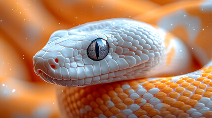 Fototapeta premium Close-Up of a Stunning Albino Snake with Intricate Scales and Mesmerizing Eyes in a Soft Orange and White Pattern