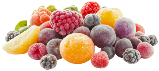 Fresh frozen fruit isolated, vibrant colorful ice raw, summery cold diet food, natural organic berries, refreshing healthy dessert
