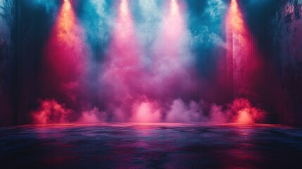 Vibrant stage lighting with hazy atmosphere for performances