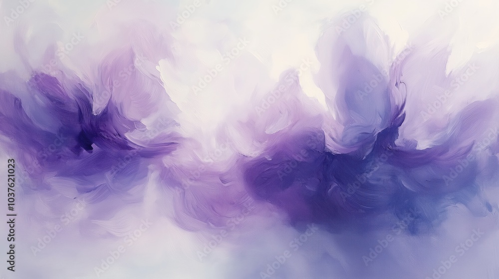 Poster a tranquil journey through pastel lavender fields captured in an abstract composition of flowing sha