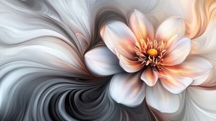 White Flower with Abstract Swirls