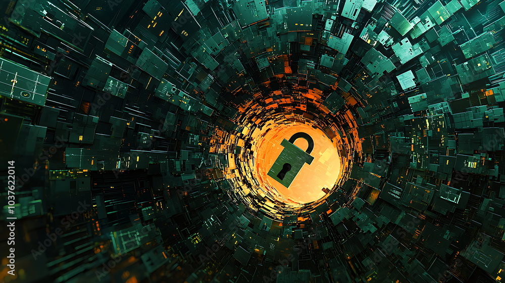 Poster Exploring the depths of abstract digital security a visual journey through lock and data integration