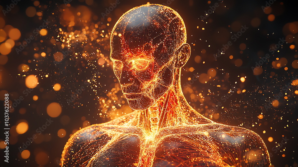 Poster exploring the essence of energy an abstract representation of a human figure illuminated by glowing 