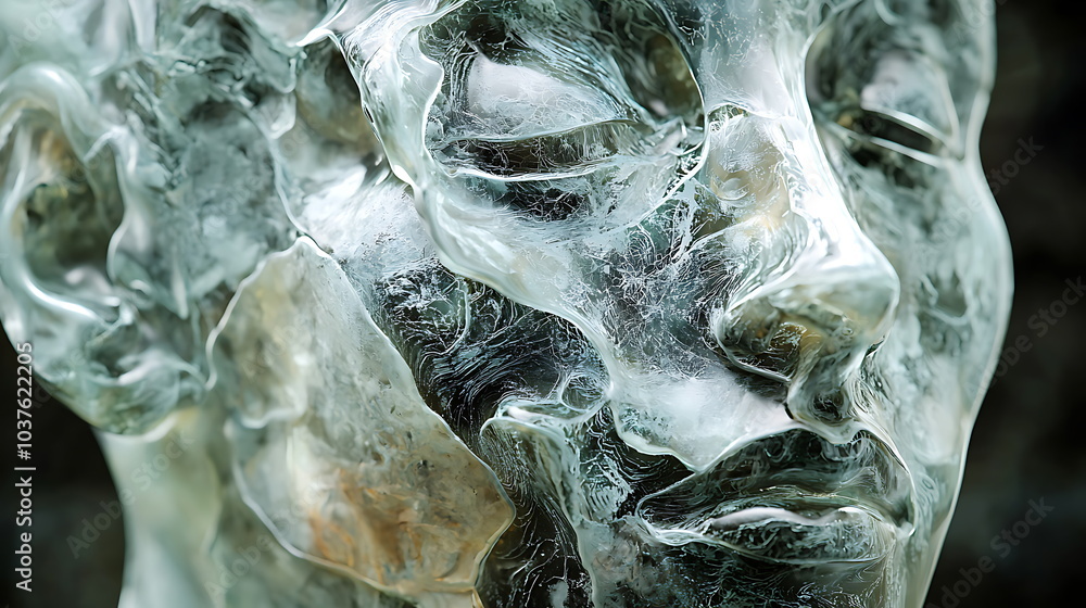 Poster intriguing abstract sculpture of a human face captured in translucent glass merging art with emotion