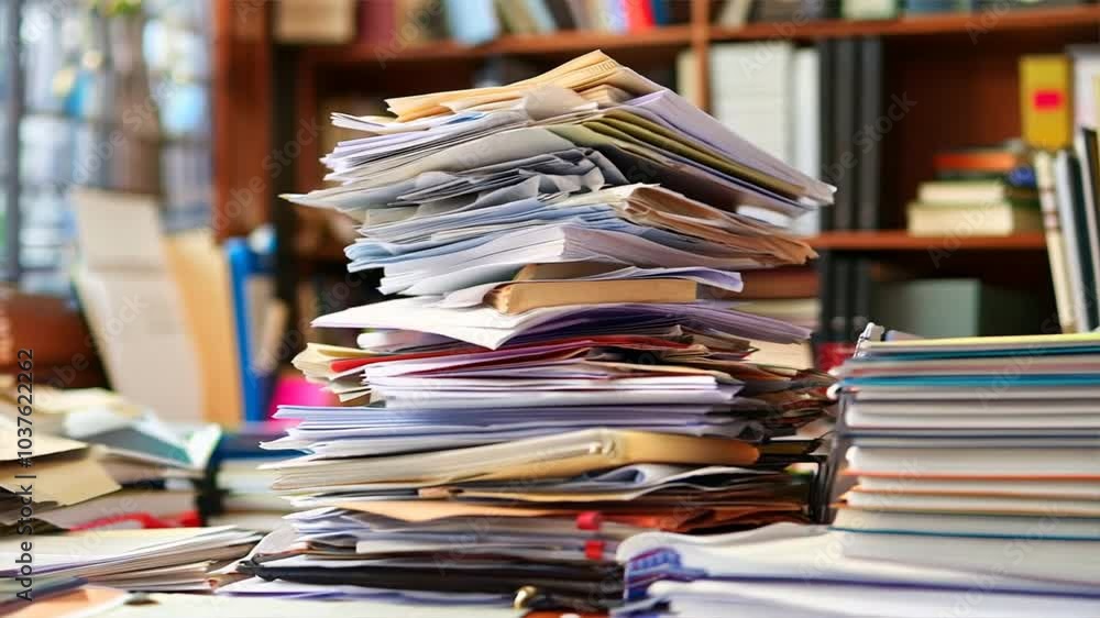 Poster organizing chaotic stack of papers and documents transforming your desk and workspace clutter into p