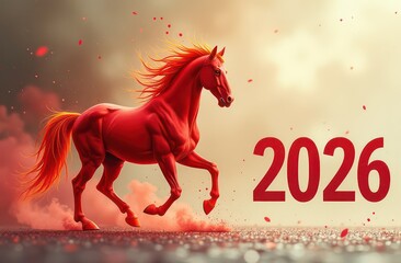 red fiery horse with numbers "2026" 