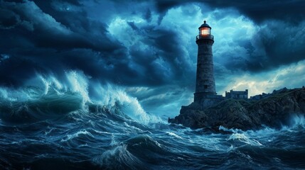 Majestic Lighthouse Amidst a Powerful Storm