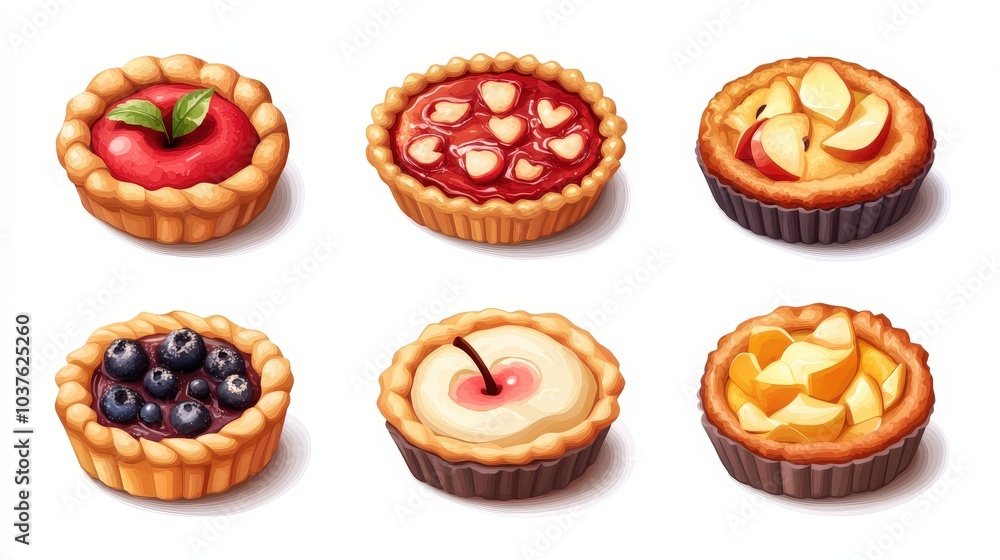 Poster a slice of america: set of 4 apple pie game assets in low poly style for website design