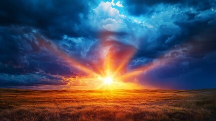 Obraz premium Sunbeam Breaking Through Dark Storm Clouds