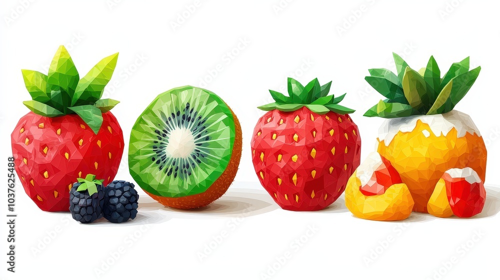 Poster pavlova delight - set of 4 playful low poly game icons for website design
