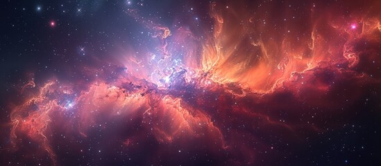 Fototapeta premium A stunning nebula with glowing red and orange gas clouds against a dark background of stars.