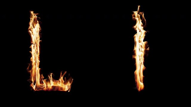 Uppercase and lowercase symbol L burning in fire. The file contains an Alpha Channel.