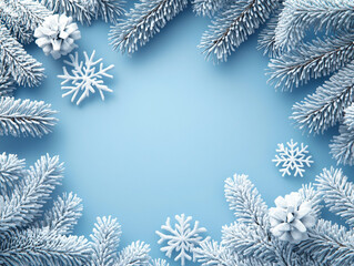 Glittering Snowflake and Frosty Pine 3D Rendering