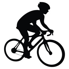 Obraz premium Cyclist with bicycle vector silhouette art on white background