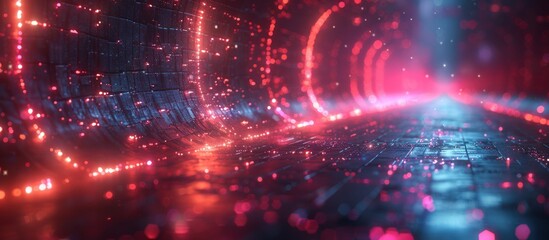 Obraz premium Futuristic digital tunnel with glowing red and blue lights.