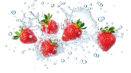 Fresh Strawberries Splashing in Water