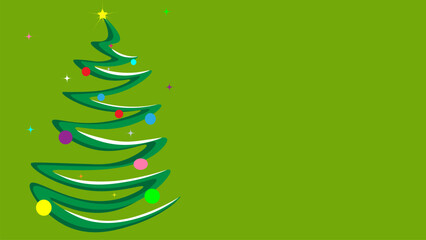 Simple green Christmas tree in the form of a ribbon on a green background