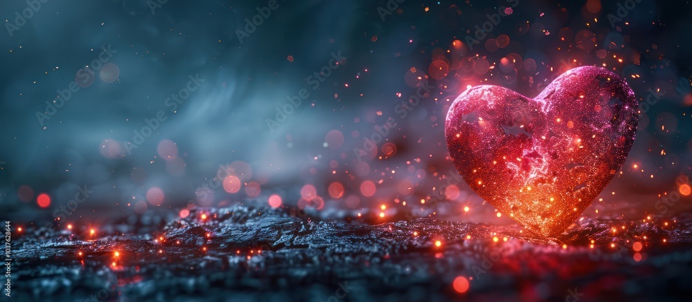 Aufkleber a glowing heart-shaped object rests on a dark and gritty surface with sparks flying around it.