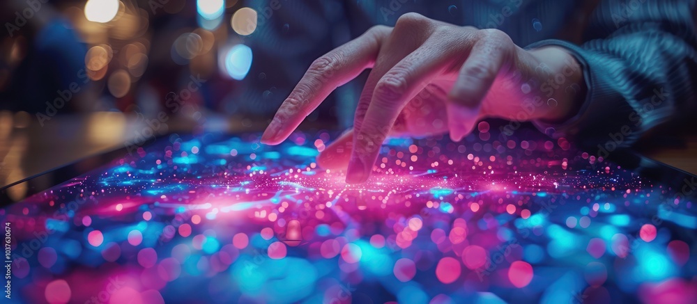 Poster close-up of a hand interacting with a futuristic glowing screen interface.