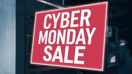 Neon Cyber Monday Sale Sign, Glowing Text, Bright Letters, No People in the Image
