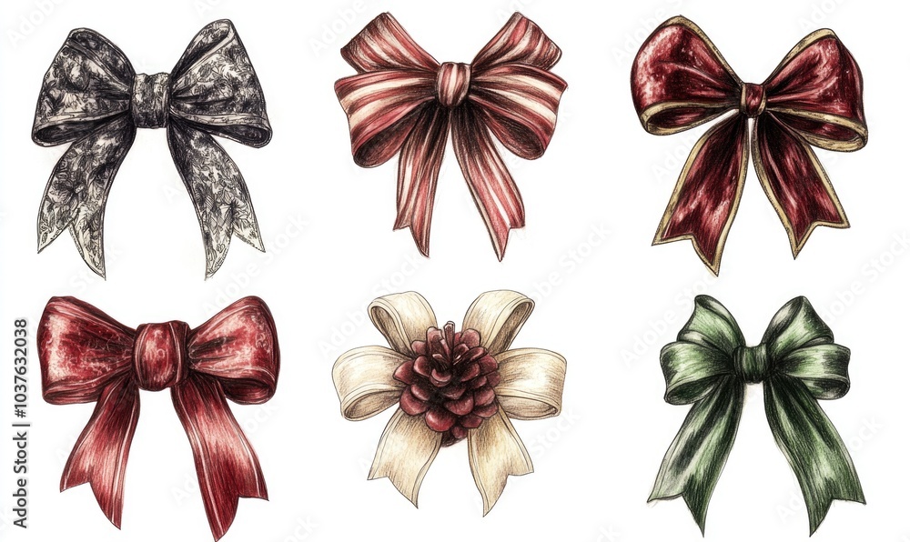 Poster a set of six bows, each with a different color and design