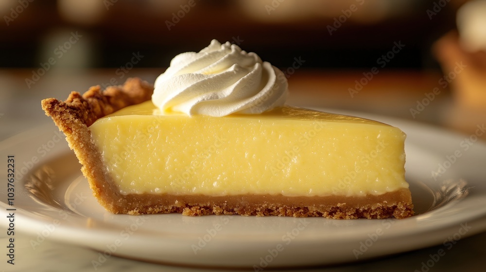 Poster cozy key lime pie recipe card on soft glowing background - stock photo with copy space.