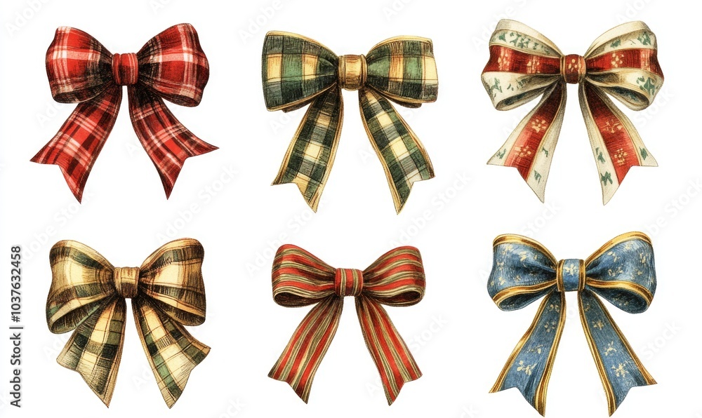 Aufkleber a set of six bows with different colors and patterns