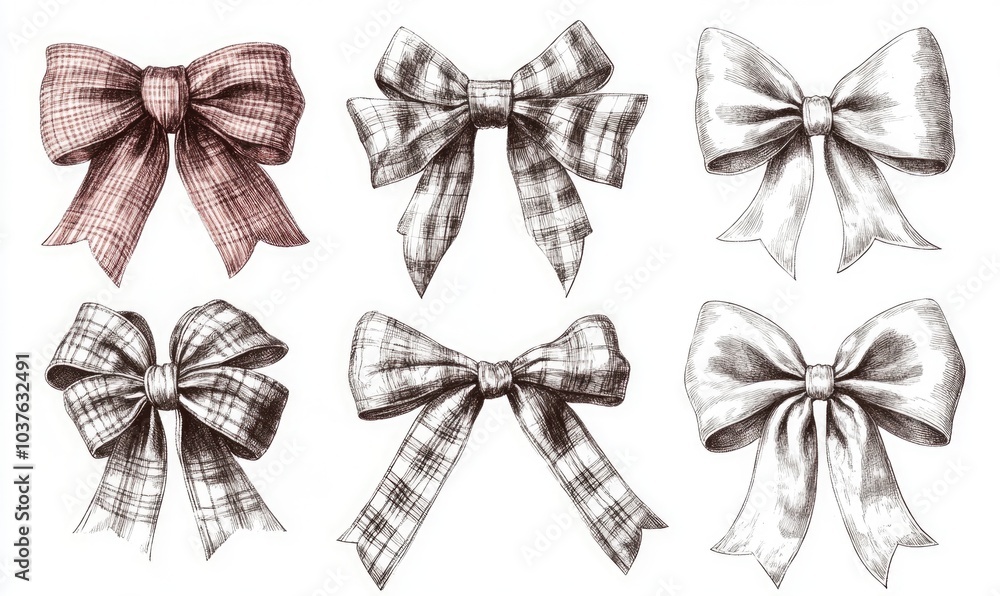 Aufkleber a set of six different bows, each with a unique design and color scheme