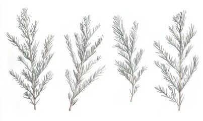 Four different branches of a tree are shown in black and white