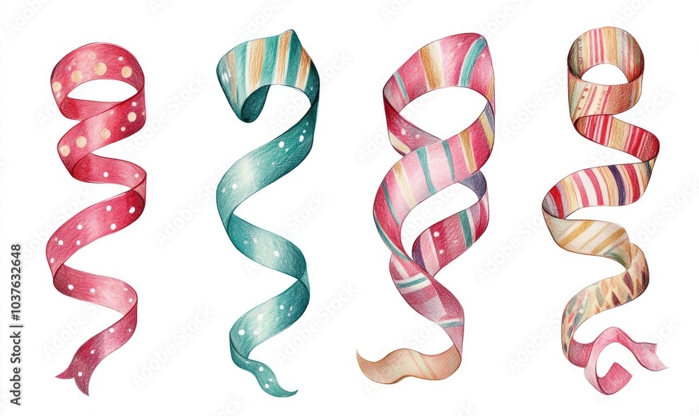 Poster four ribbons with different colors and patterns