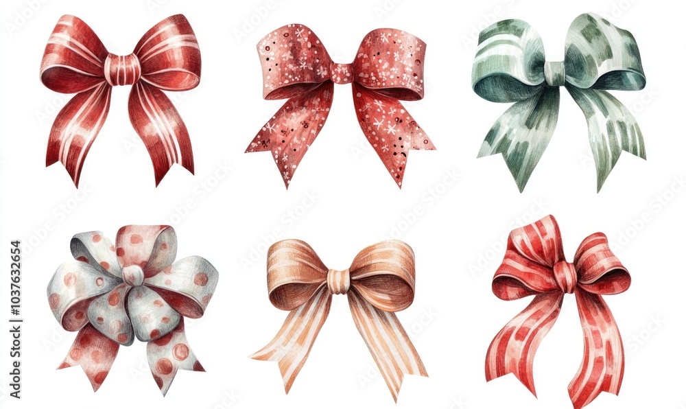 Poster a set of six bows, each with a different color and design, are arranged in a row