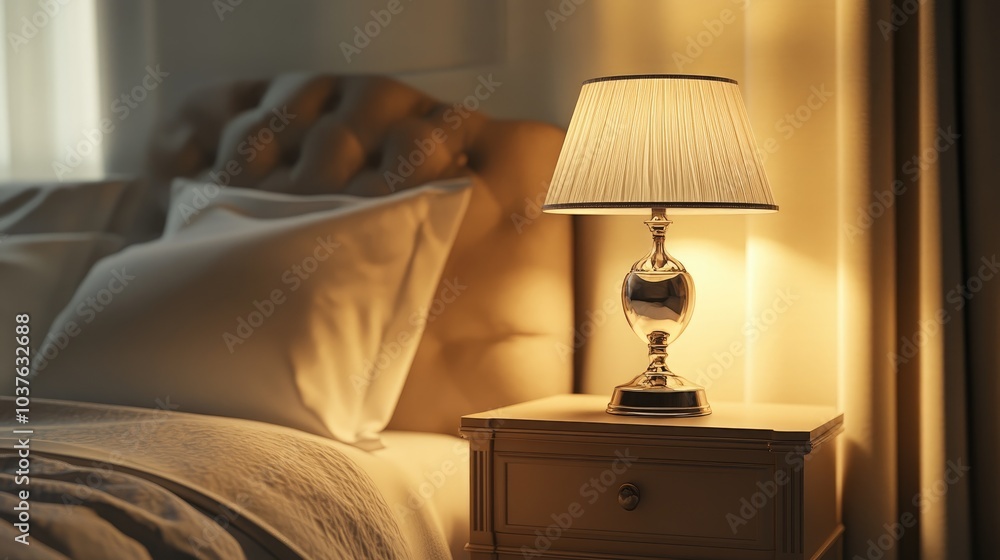Poster 3d rendering of a lamp placed on a nightstand