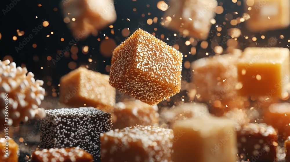 Poster levitating halva delight - minimalist middle eastern sweets in sparkling air on gradient background 