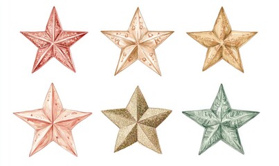 Obraz premium A set of six stars with different colors and sizes