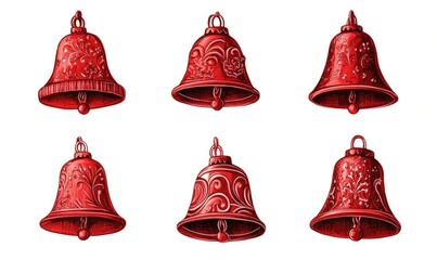 A set of red bells with a white background