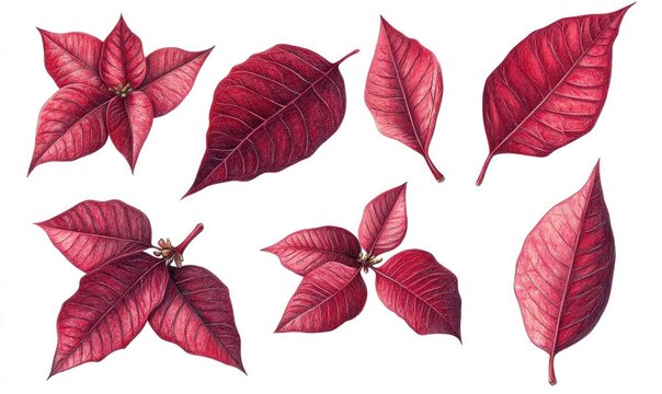 A set of red leaves with a white background - Powered by Adobe