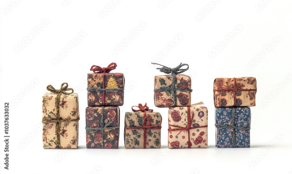 Aufkleber a stack of presents with different patterns and colors